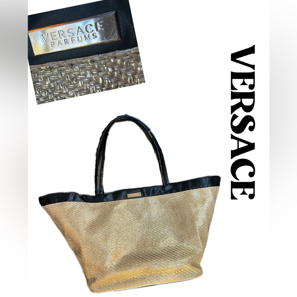 Versace Parfums Gold and Black Women's Woven Bag